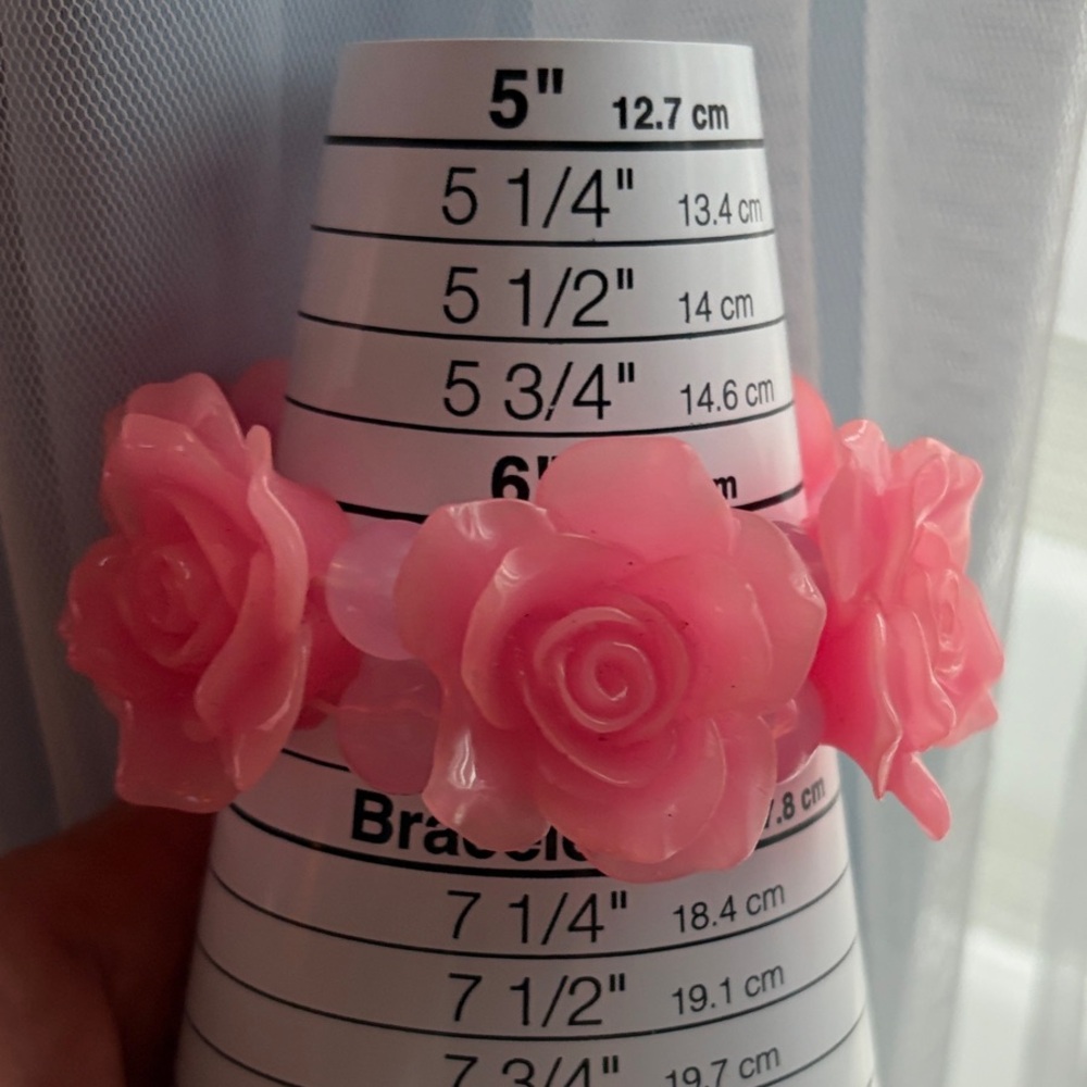 Pink Rose Acrylic Stretch Bracelet - Women Jewelry - Picture 6 of 6